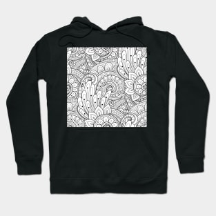 Non-colored Doodle Pattern with Abstract Floral Motifs Hoodie